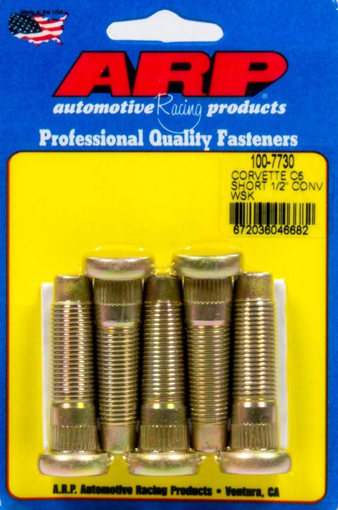 Wheel Stud Kit (5pkC5 Corvette 1/2-20 Conv.) by ARP – 1/2 in, Carbon Steel, Golden, Model 100-7730