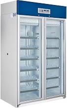 Global Industrial Upright Laboratory Refrigerator, 2 Glass Doors, Key Lock