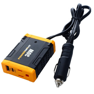 30 Watt Power Inverter Car Plug Adapter 12v DC to 110v AC Slim Converter by PowerDrive – Black and Yellow, Model PWD30
