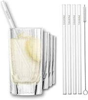Schott Zwiesel After Work Bartender Set (4 Glasses + 4 Straws) | Includes cotton brush, dishwasher-safe Tritan crystal glasses, made in Germany