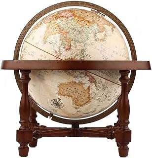 Globe, with Antique Shading and Wooden Base Diameter Vintage Art Terrain Political Globe 12" Clear Text Marking