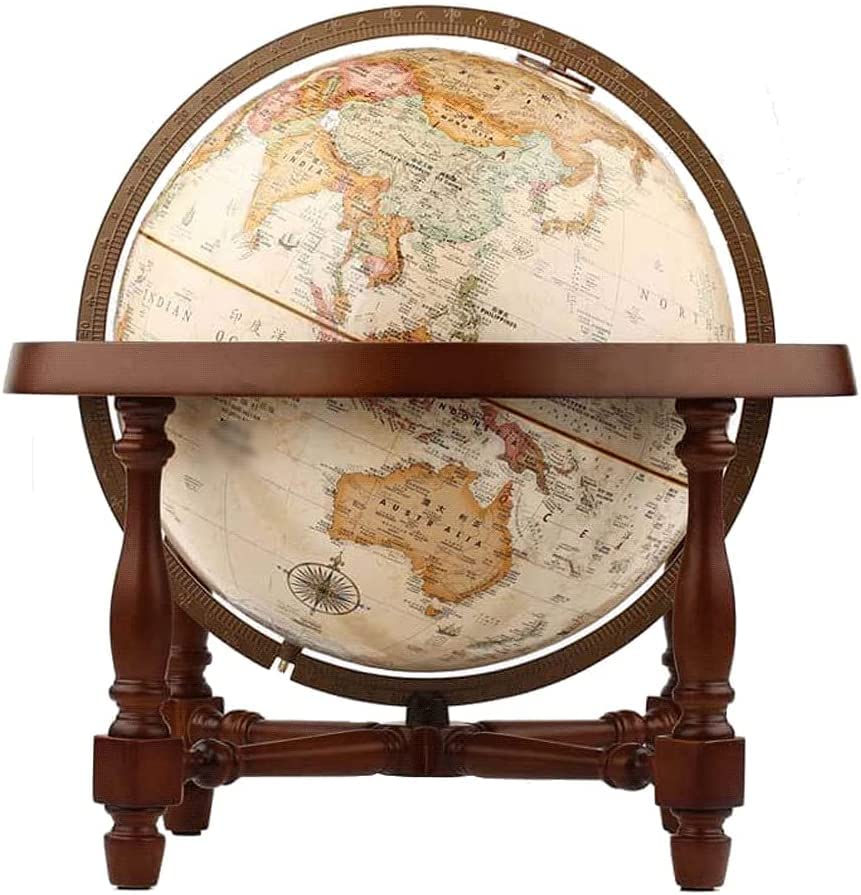 Globe, with Antique Shading and Wooden Base Diameter Vintage Art Terrain Political Globe 12" Clear Text Marking by SYUKMH – One Size, resin, One Color, Model VXVVAXVVV