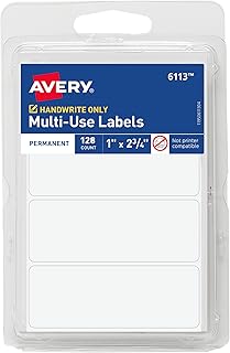 Avery Multi-Use Permanent Labels, 1" x 2.75", White, Non-Printable, 128 Blank Labels Total (6113)