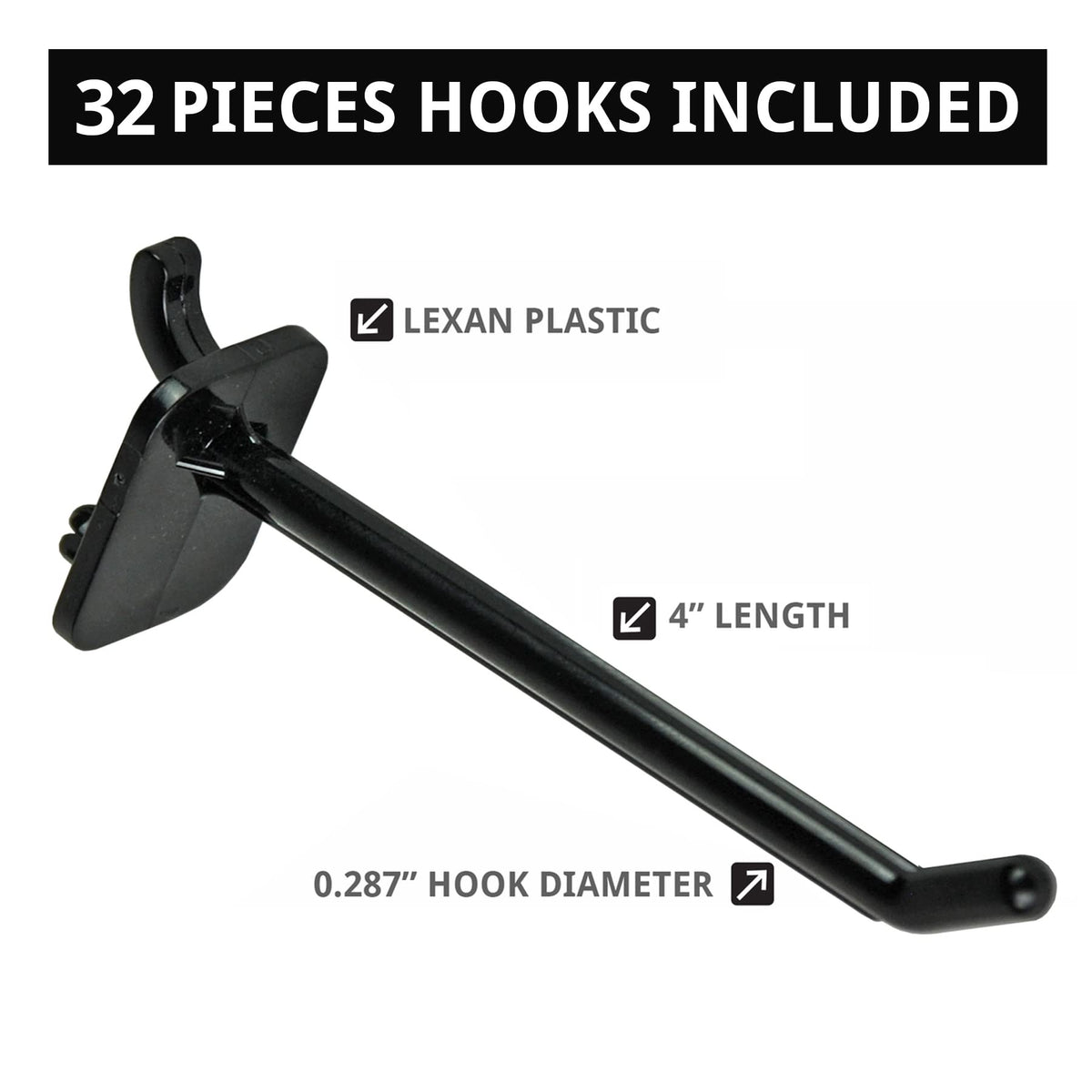 Azar Displays Pegboard + Hooks / Black / 14" x 14" x 21" Pegboard Hooks