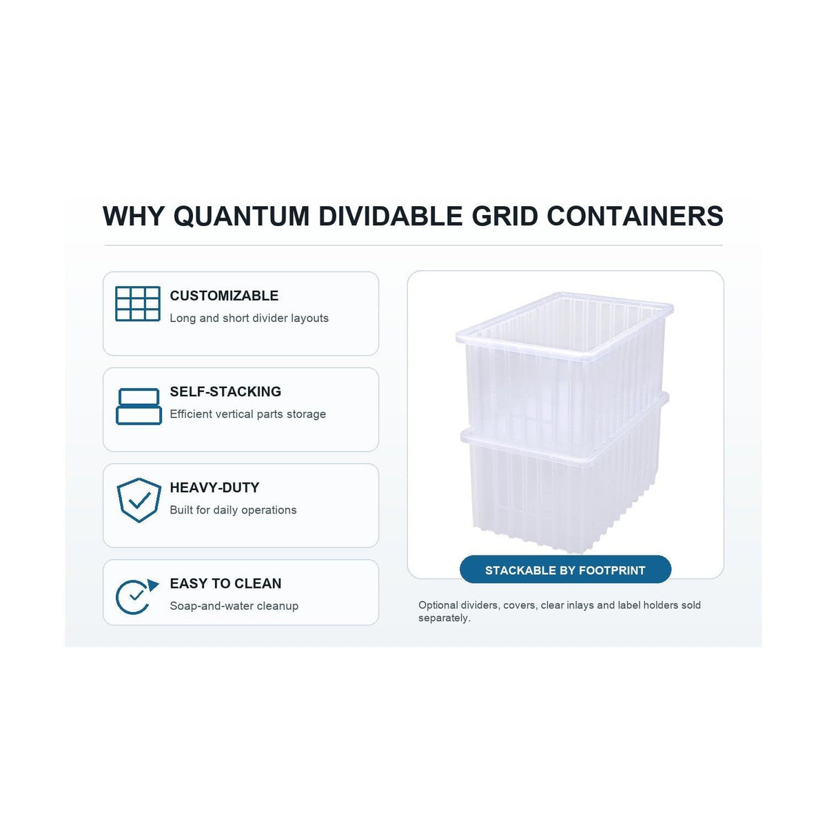 Dividable Grid Storage Container by QUANTUM STORAGE SYSTEMS – 23L x 18W x 6H, 2362.0 cubic_inches, Plastic, Red, Pack of 3