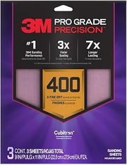 3M SHR400-PGP-3T Pro Grade Precision Faster Sanding, Sanding Sheets, 400-Grit Extra-Fine, 9" x 11", 3-Pack