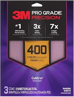 3M SHR400-PGP-3T Pro Grade Precision Faster Sanding, Sanding Sheets, 400-Grit Extra-Fine, 9" x 11", 3-Pack