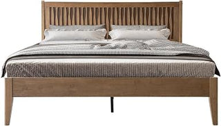 Queen Size Bed Frame with Headboard & Footboard Solid Wood Platform Bed, Metal Legs, 12 Sturdy Slatted Structure, No Box Spring Needed, Anti-Noise & Slip-Free, Easy Assembly, Barnwood Finish OLQ-30