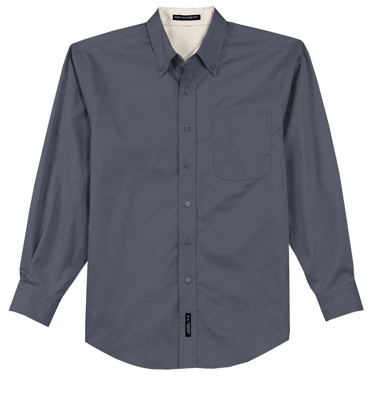 Men's Tall Long Sleeve Easy Care Button-Down Shirt by Port Authority – Cotton,Steel,Stone, Steel Grey/Light Stone, Model TLS608