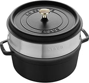 STAUB Cast Iron Round Cocotte with Steamer 24 cm Black