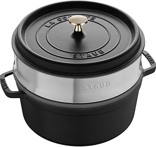 STAUB Cast Iron Round Cocotte with Steamer 24 cm Black