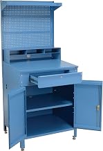 Global Industrial Shop Desk w/Lower Cabinet, Pigeonhole Compartment w/Pegboard Riser, 34-1/2"W x 30" D x 80" H, Blue