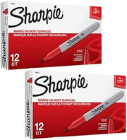 Sharpie 30002 Red Fine Point Permanent Marker, 12 Markers Per Box, Pack of 2, 24 Total