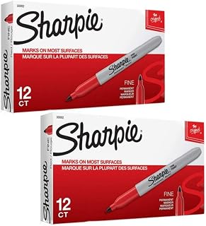 Sharpie 30002 Red Fine Point Permanent Marker, 12 Markers Per Box, Pack of 2, 24 Total