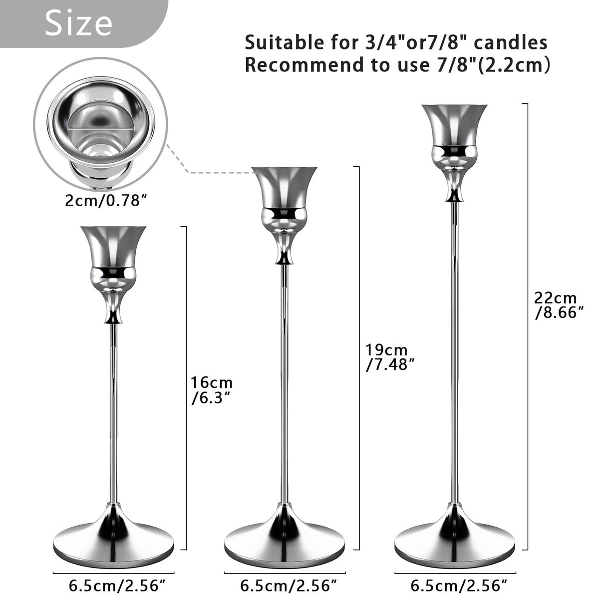 Showin Candlestick Holders, Aluminum Set of 3, Silver