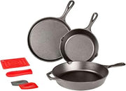 Lodge Essential Cast Iron Skillet Set, 7-Piece, Black
