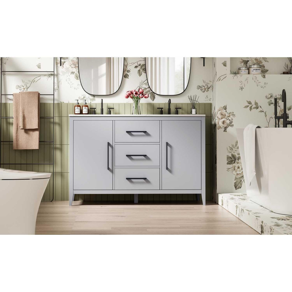Grey Millie Bathroom Vanity by by Elegant Lighting – Solid wood and MDF, Gray, Model VF29354DGR