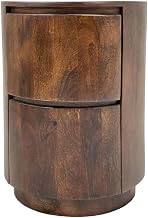 Furnifact Mango Wood Round Nightstand with Drawer, Bedside Table Night Stand Side Table Small Nightstands for Bedroom, Natural