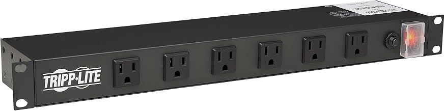 Eaton Tripp Lite 12-Outlet 1U Rack Mount Power Strip PDU, Six Front & Six Rear Facing Outlets, 15A, 120V, 15ft Extension Cord with Flat Plug, Rackmount for DJ Equipment and Server Racks (RS1215-RA)
