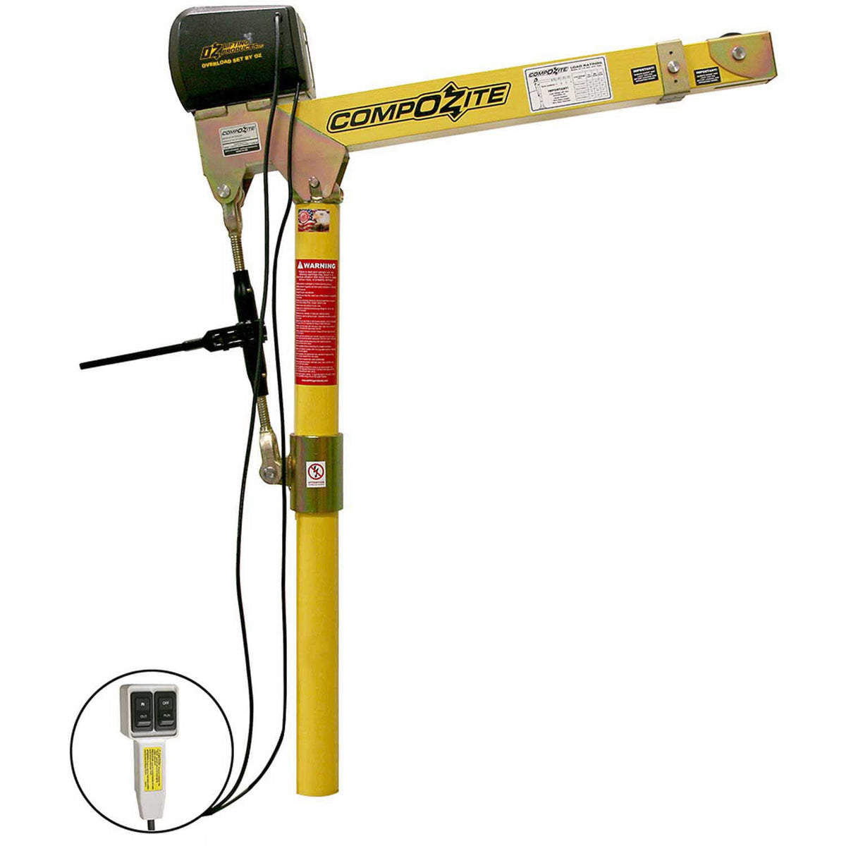 OZ Lifting Composite Davit Crane W/ 12V DC Electric Winch by OZ Lifting Products – 60"L x 22"W x 10"H, Advanced Composite Material & Steel, Yellow & Gold, Model OZ1200DAV-DCW