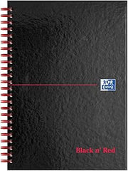 Oxford Black n' Red Ruled A-Z Wirebound Hardback A5 Notebook, 140 Pages