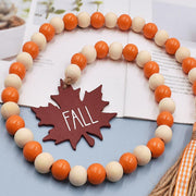 Thanksgiving Wooden Beads Garland: Farmhouse Wood Bead Garland Hanging Wood with Tassel Maple Leaves Pumpkin for Halloween Party Thanksgiving Fall Harvest Decor by IMIKEYA – Model