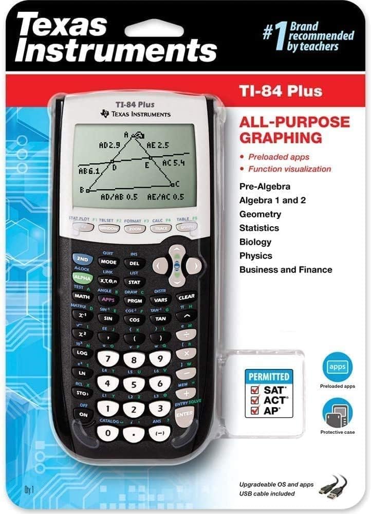 TI-84 Plus Graphing Calculator by Texas Instruments – Small, Plastic, Black, Model 84PL/CLM/1L1/B