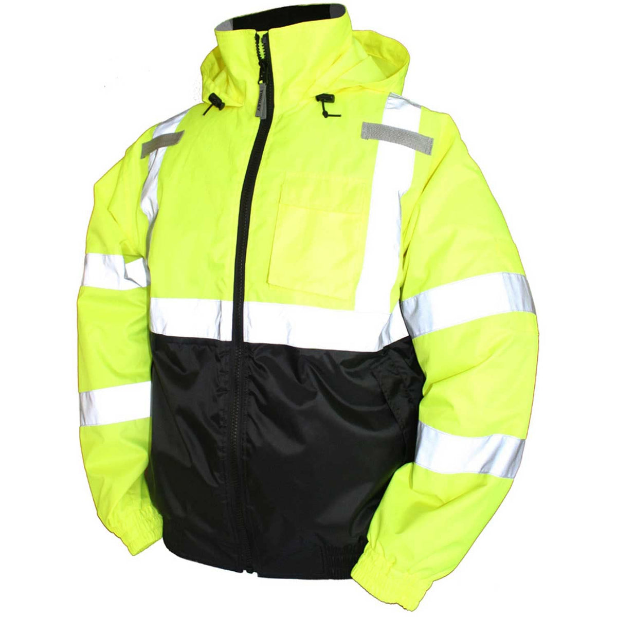 Bomber II Hooded Jacket by TINGLEY – 210D Woven Polyester/Polyurethane, Safety Green, Model J26112-MD