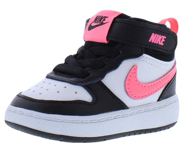 Court Borough Mid 2 Leather Infant/Toddler Shoes Size by Nike – 3 Toddler, Midnight Black/Sunset Pulse/White-black, Model CD7784005