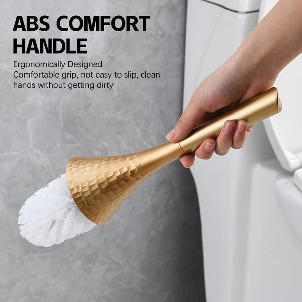 Hideaway Toilet Brush Set by Kobzipanda – Acrylonitrile Butadiene Styrene (ABS), Gold, Model GGMTS