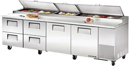True 2-Door 4-Drawer S/S Pizza Prep Table w/White Alum. Interior