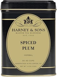 Harney & Sons Spiced Plum Herbal Tea Loose Leaf Tin, 4 oz | Herbal blend with hibiscus, cinnamon, and plum. Naturally caffeine-free.