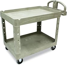 BRUTE Heavy Duty 2-Shelf Utility/Service Cart by Rubbermaid Commercial Products – Medium, Resin, Beige, Model FG4520088BEIG
