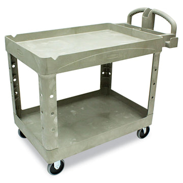 BRUTE Heavy Duty 2-Shelf Utility/Service Cart by Rubbermaid Commercial Products – Medium, Resin, Beige, Model FG4520088BEIG