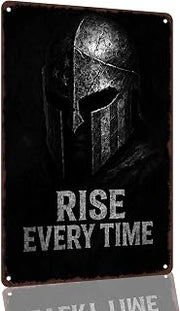 Rise Every Time Spartan Helmet 8 x 12 Inch Aluminum Metal Sign