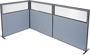Global Industrial 60-1/4"W x 60" H Freestanding 3-Panel Corner Room Divider with Partial Window, Blue