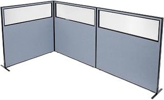 Global Industrial 60-1/4"W x 60" H Freestanding 3-Panel Corner Room Divider with Partial Window, Blue