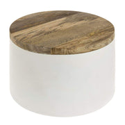 Round White Mango Wood Riser - 12" Dia x 7" H by HUBERT – Wood, Beige