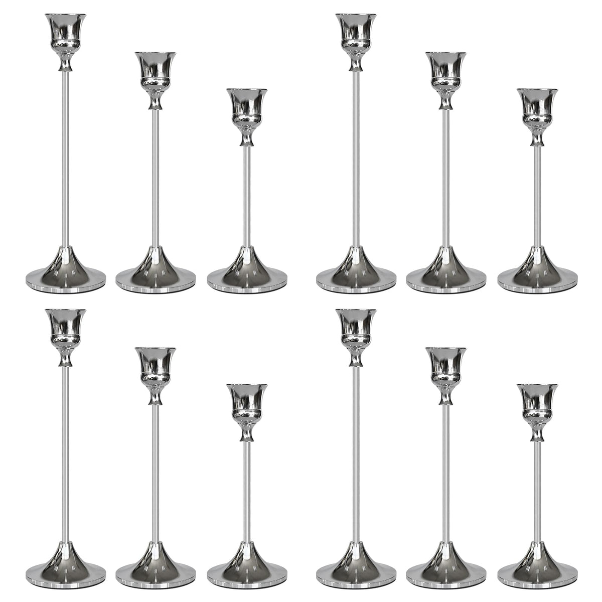 SHOWIN Candlestick Holders, Aluminum Taper, Silver Set of 12