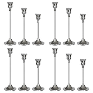 SHOWIN Candlestick Holders, Aluminum Taper, Silver Set of 12