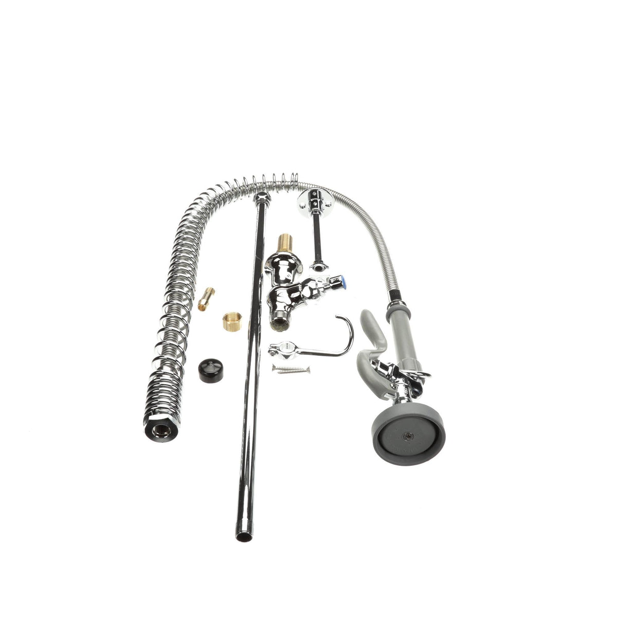 Pre-Rinse Spring Action Deck Mount Single Temperature Control Wall Bracket by T&S Brass – Polished Chrome, Model B-2285-B