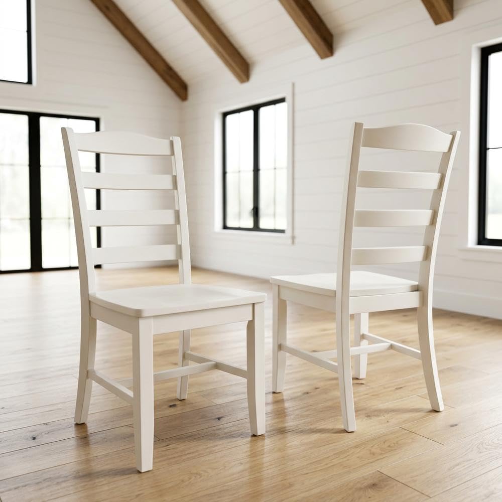 Solid Wood Side Chair with Classic Leg Design by Furnifact – Wood, White, Pack of 2