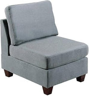 32" Modular Armless Sofa Chair, Ash Gray Linen-Like Chenille Upholstery, Reversible Ultra Plush Cushions, Solid Wood Frame, Brown Tapered Legs, Modern Contemporary Living Room Seating