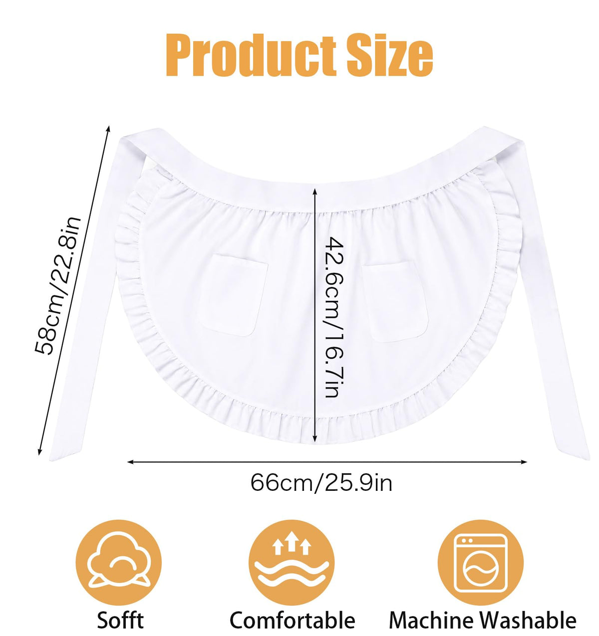Half Apron by Acrbeli – One Size, Polyester, White, Model 5482JNBU7180
