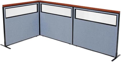 Global Industrial 48-1/4"W x 43-1/2"H Deluxe Freestanding 3-Panel Corner Divider with Partial Window, Blue