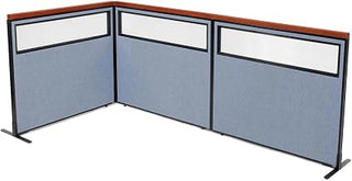 Global Industrial 48-1/4"W x 43-1/2"H Deluxe Freestanding 3-Panel Corner Divider with Partial Window, Blue