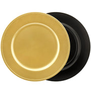 Okllen Charger Plates, 13 Inch Round Beaded, Gold, Set of 12