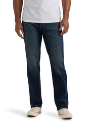 Men's Extreme Motion Relaxed Straight Jean Dark Convoy 36W x 32L by Lee – Cotton, Recycled Polyester, Spandex, Dark Convoy, Model 112354062