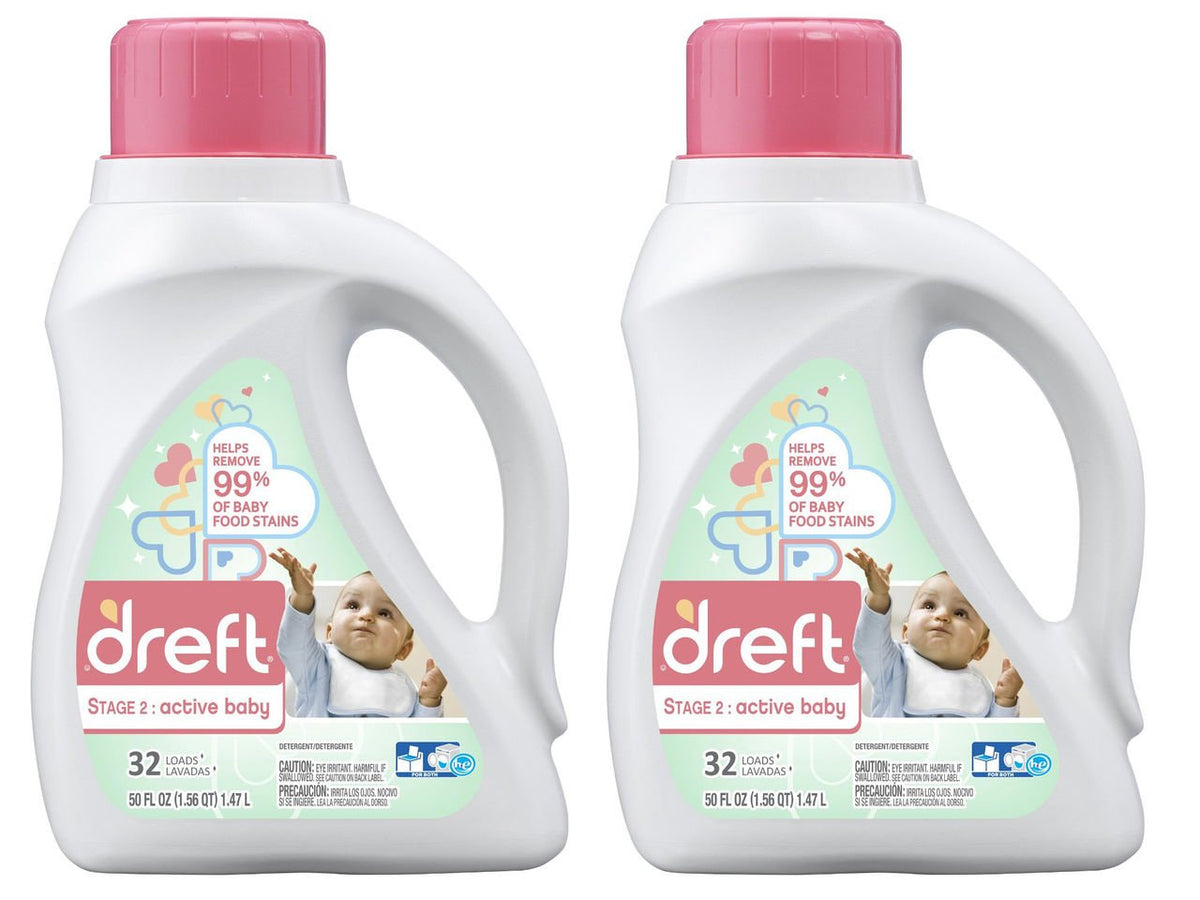 Active Baby Liquid Detergent by Dreft – 50 Fl Oz (Pack of 2), Pack of 2, Model 10037000926952