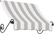 Awntech 3' Charleston (40.5"-24"-24") Sloped Fixed Awning with Scrolled Iron Arms, Gray/White Stripe